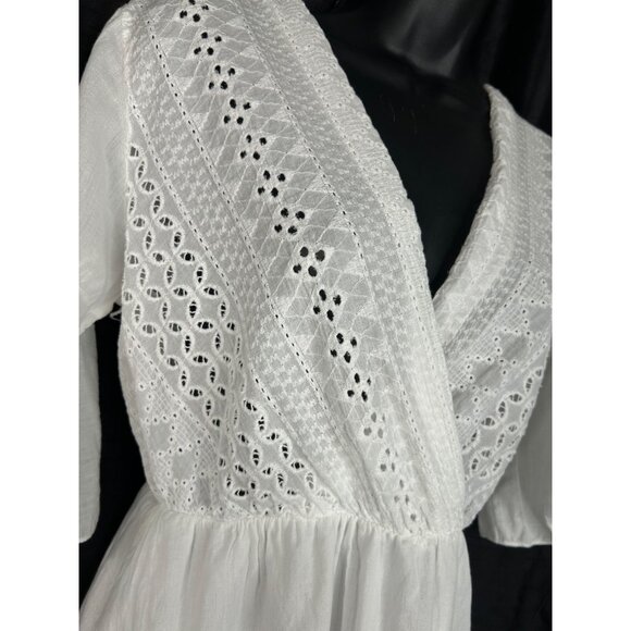 Made in Italy  Boho -chic -Romantic Doralisa White Cotton Eyelet Dress With Flar - Picture 9 of 14